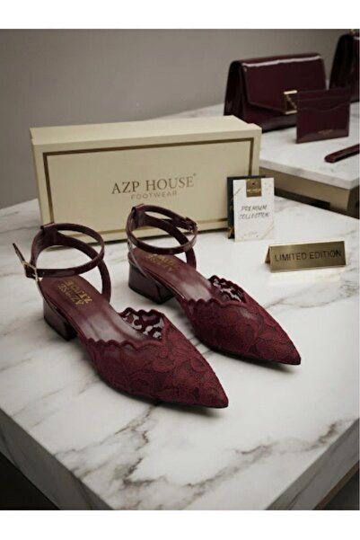 AZR New Season Lace and Embroidery Detailed 3cm Thick Heel Shoes