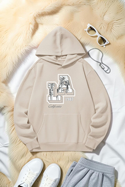 uyguntarz Unisex California 1987 Printed Oversize Hoodie Hooded Sweatshirt