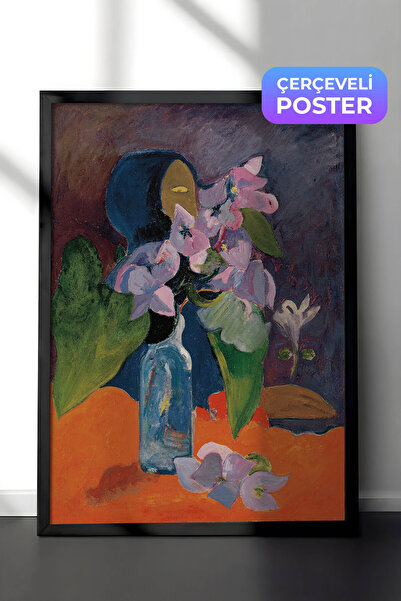 Zestia Pictură de perete Paul Gauguin într-o ramă neagră, natură moartă cu fl...
