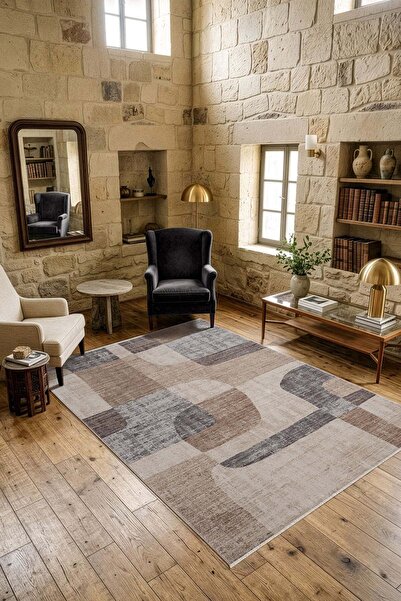 Karmen Halı Focus FO006A Bej Gri Modern Salon Koridor Yatak ve Oturma Odası Halısı