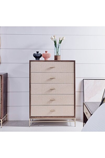 Danube Home Atlanta Chest of 5 Drawers Walnut/Beige, Countertop Organizer For...