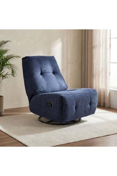 Danube Home Kenna Fabric Recliner With Glider + Swivel Navy, Home Furniture F...