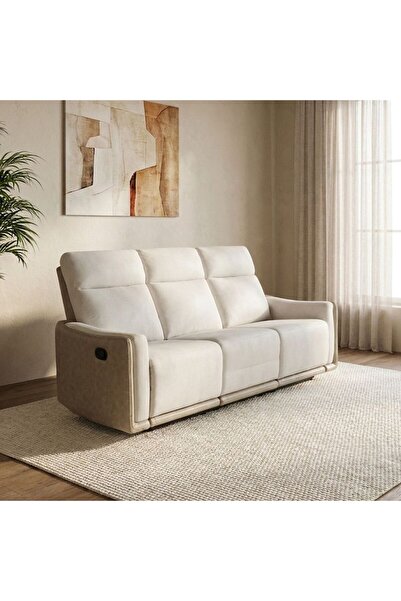 Danube Home Wilda 3 Seater Fabric Recliner Beige/Brown, Interior Furniture Fo...