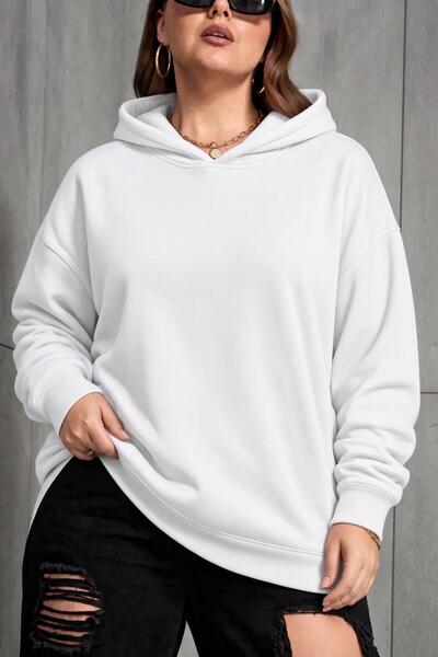 Oksit Bery Women's Large Size Oversized Basic Hooded Two-Thread Cotton Sweats...