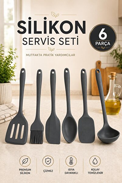 Kitchen Beauty 6 Parça Isıya Dayanıklı Servis Seti Yanmaz Yapışmaz Silikon Sp...