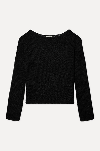Mudo Women's Black Loose Fit Boat Neck Sweater