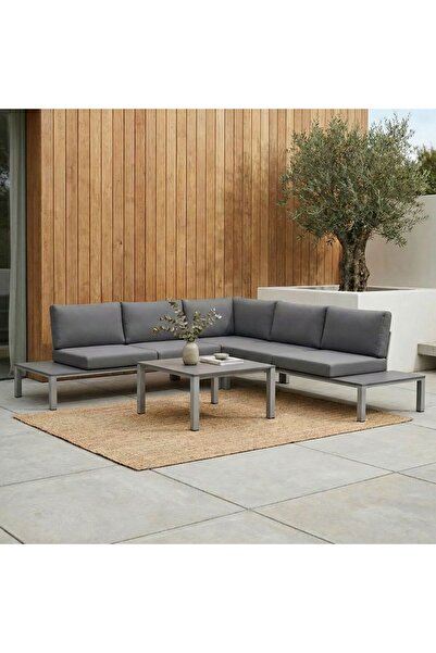 Danube Home Cairo Aluminum Corner Sofa Set-Grey, Interior Furniture For Famil...