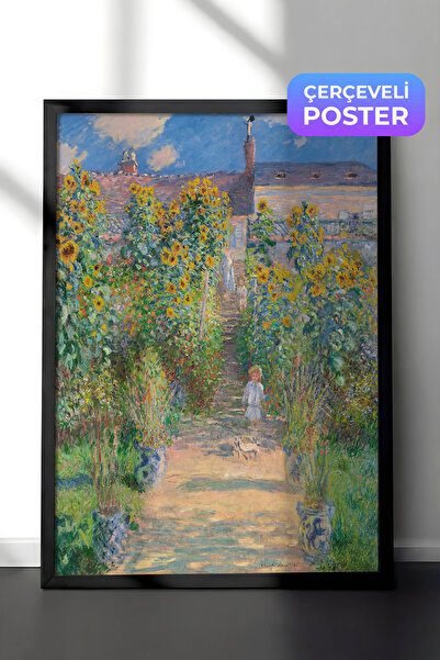 Zestia Pictură murală Claude Monet în cadru negru, Grădina din Vétheuil, Drum...