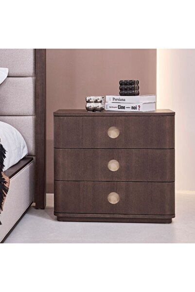 Danube Home Jacksonville 3 Drawer Night Stand Brown/Gold, Interior Accent For...