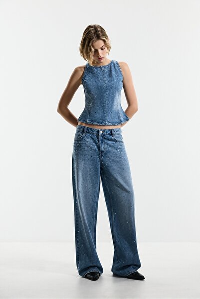 LEFTIES Işıltılı geniş paça jean
