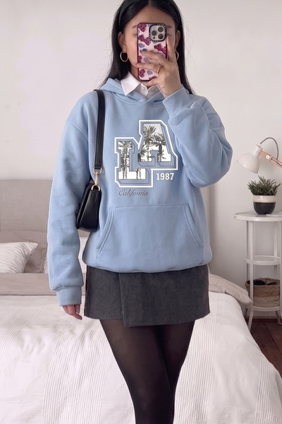 uyguntarz Unisex California 1987 Printed Oversize Hoodie Hooded Sweatshirt