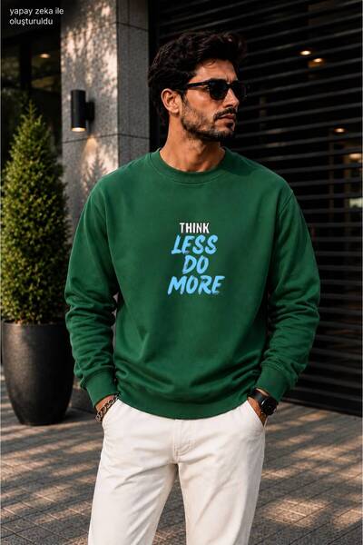 caddekombin Men's Think Less Do More Printed Round Neck Cotton Casual Sweatshirt