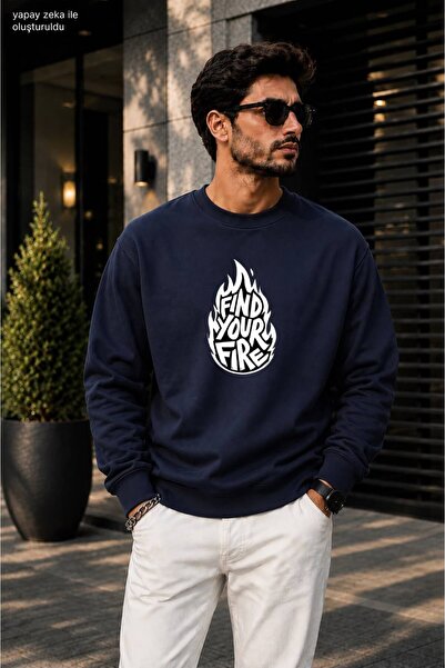 caddekombin Men's Find Your Fire Flame Figure Printed Round Neck Cotton Casua...