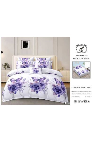 RMR textile Lenjerie de pat finet 4 piese in diverse modele si culori cu husa...
