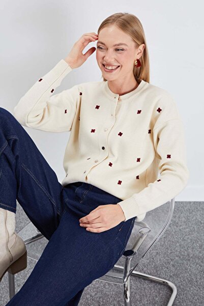Fulla Moda Cardigan tricotat cu nasturi cu broderie florală