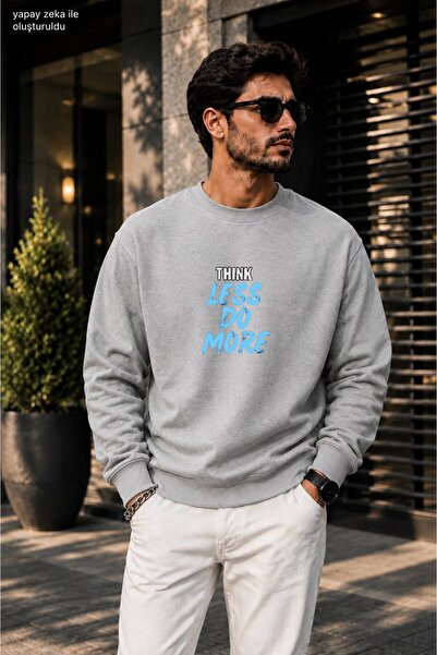 caddekombin Men's Think Less Do More Printed Round Neck Cotton Casual Sweatshirt