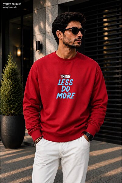 caddekombin Men's Think Less Do More Printed Round Neck Cotton Casual Sweatshirt