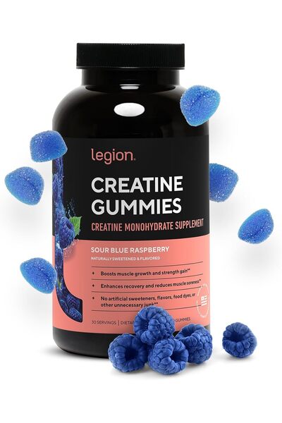 LEGION Creatine Monohydrate Gummies 5g 30 Servings Sour Blue Raspberry Vegan,...