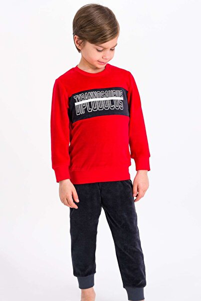 ROLY POLY Rolypoly Tyrannosaurus Red Boys Velvet Tracksuit Set