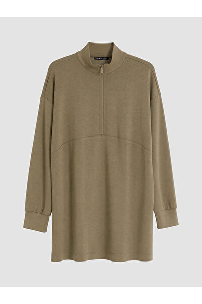 LC Waikiki Lcw Modest Khaki High Collar Soft Touch Women's Sweatshirt Tunic