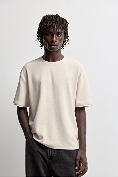 LEFTIES Çift yaka dokulu t-shirt
