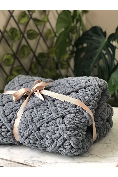 Saule بطانية منتفخة للمدفأة والتلفزيون منقوشة يدوياً باللون الرمادي 90 × 165 سم