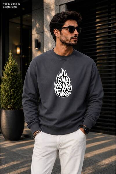 caddekombin Men's Find Your Fire Flame Figure Printed Round Neck Cotton Casua...