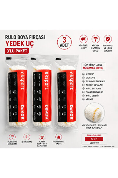 DEKOR EKSPORT Rulo Boya Fırçası Yedek Uç 3’lü Paket 10 cm