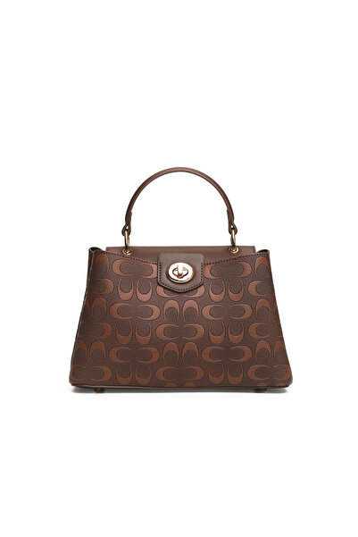 Generic Brand Women’s Leather Handbag – Elegant Patterned Top Handle Bag with...