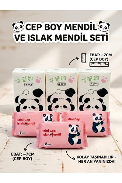 senfida Panda Cep boy mendil (3adet) ve panda cep boy ıslak mendil (3adet) se...