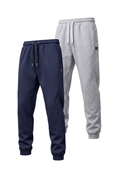 GENIUS STORE 2-Piece Men's Fleece Lined Lace-Up Waist Jogger Sports Sweatpants