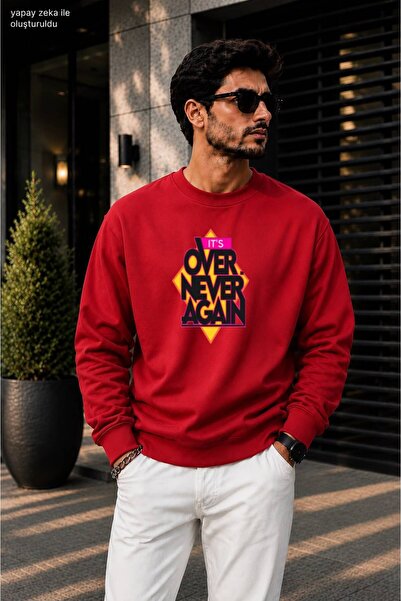 caddekombin Men's It's over Never Again Printed Round Neck Cotton Casual Swea...