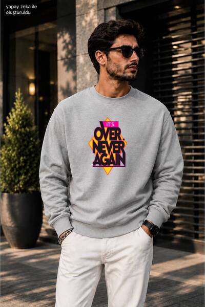 caddekombin Men's It's over Never Again Printed Round Neck Cotton Casual Swea...