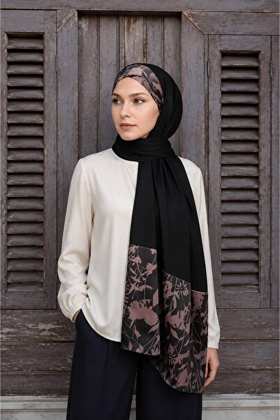 Differenza Twill Rose Scarf Combed Cotton Shawl - Black
