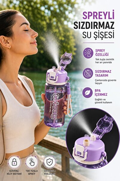 Kitchen Beauty Ferahlatıcı Sprey Püskürtmeli Suluk & Matara, Taşıma Saplı Spor Matarası 750Ml