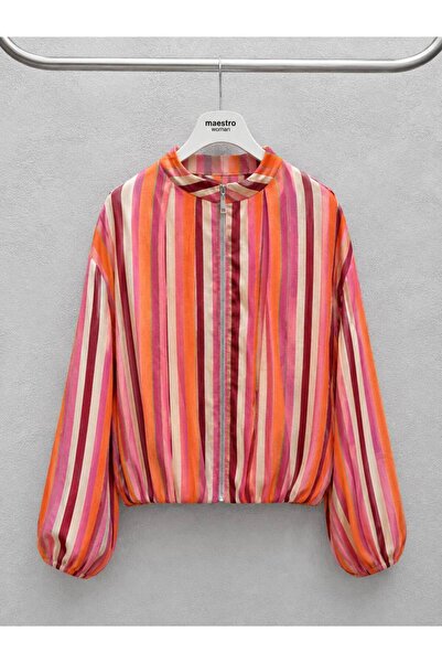 MAESTRO WOMAN Women's Orange Striped Lined Bomber Jacket