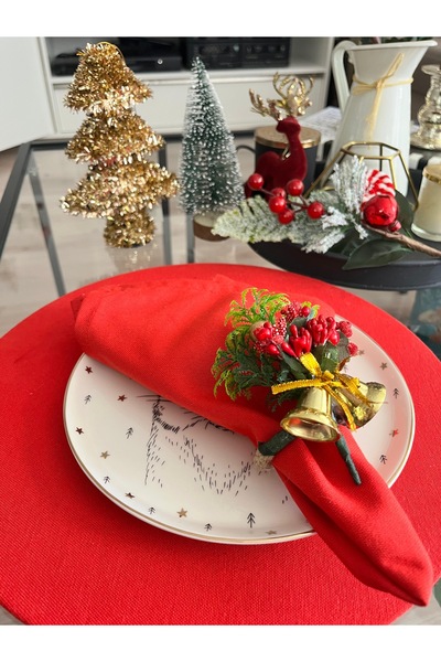 Ayd Home 6-Piece Gold Bell Christmas Napkin Ring with Flowers Christmas Table New Year Napkin Holder