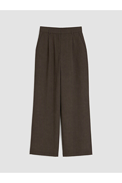 LC Waikiki Lcw Modest Khaki High Waist Pleated Women's Fabric Trousers