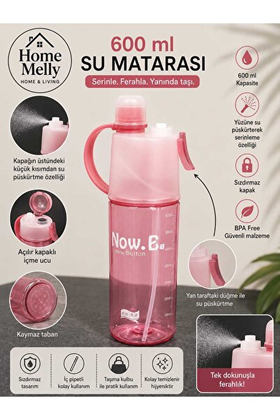 btm home Şeffaf - Renkli Su Matarası, Su Fışkırtmalı Serinletici Suluk