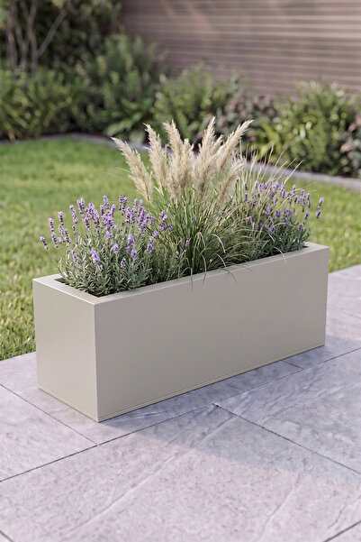 Desen Dekorasyon Zenith 80x25x30 cm Metal Yatay Dikdörtgen Krem Saksılık - İç...