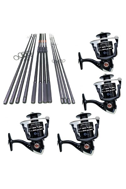 eastshark Set 4 Lansete Crap 3, 60m 3 Segmente cu 4 Mulinete X 6000, Tambur M...