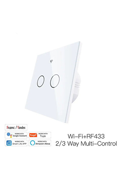 MOES WRS-EU2-WH WiFi+RF Διπλός Γυάλινος Διακόπτης Αφής με Ουδέτερο Καλώδιο (Λ...