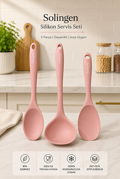 incirhome 3lü Pembe Silikon Yemek Servis Seti - Çelik İç Gövdeli Yanmaz Yapış...