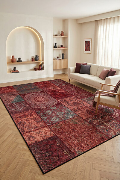 Decomia Home Etnik Vintage Kaymaz Dokuma Tabanlı Yıkanabilir Şönil Kilim Salo...