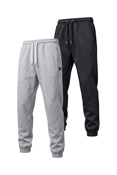 GENIUS STORE 2-Piece Men's Fleece Lined Lace-Up Waist Jogger Sports Sweatpants