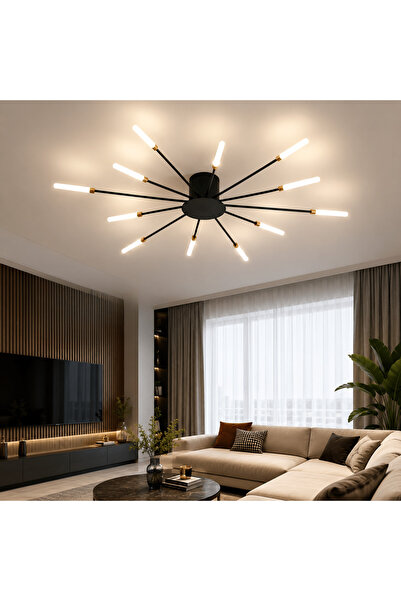 TnsAround Plafonieră LED modernă tip artificii, 12 brațe, 12W, 1350 lm, Lumin...