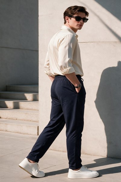 INFLUYENTE Men's Regular Fit Elastic Waist Drawstring Lycra Comfortable Jogger Pants