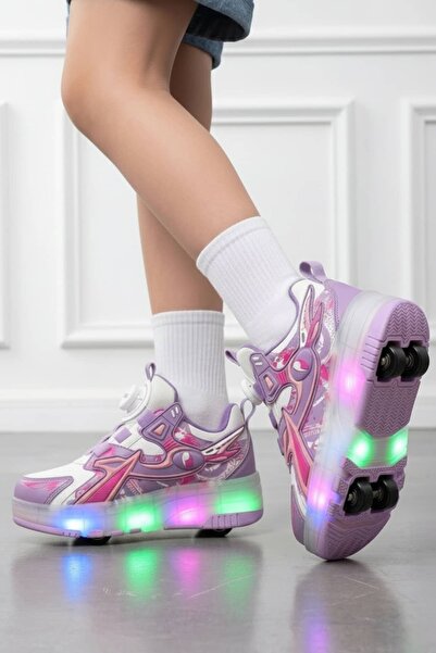 NAVİSHOES Çocuk Tekerlekli Işıklı Otomatik Bağcıklı Spor Ayakkabı | Paten Kay...