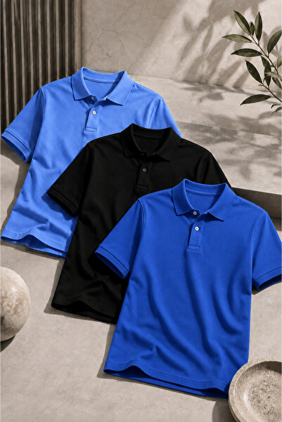 COMBİNE MİCHAİL Men's Short Sleeve 3-Piece School Style T-Shirt