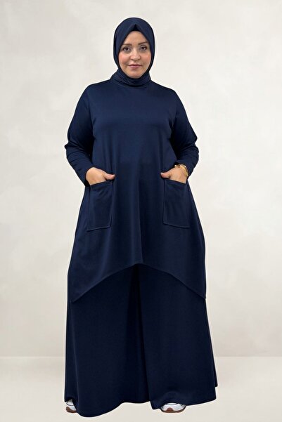 Eslina 68086 Plus Size Skirt with Oval Cut Modal Tunic - Navy Blue